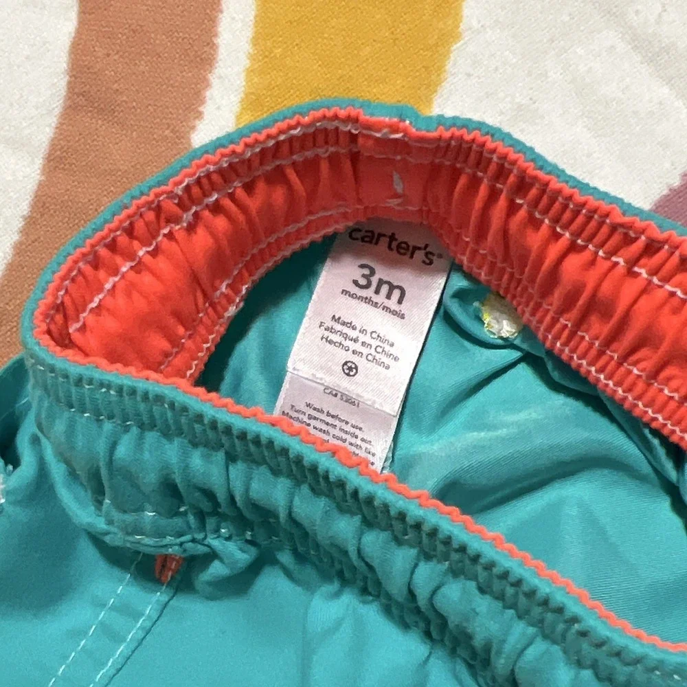 Carter's Boys Shark Swim Trunks Blue Drawstring Back Pocket 3 Months Polyester
